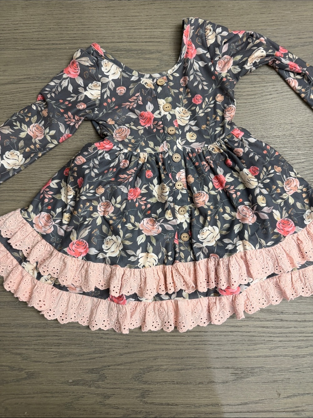 cheeky plum 4T Floral Button-Front Dress in Charcoal with Pink Roses